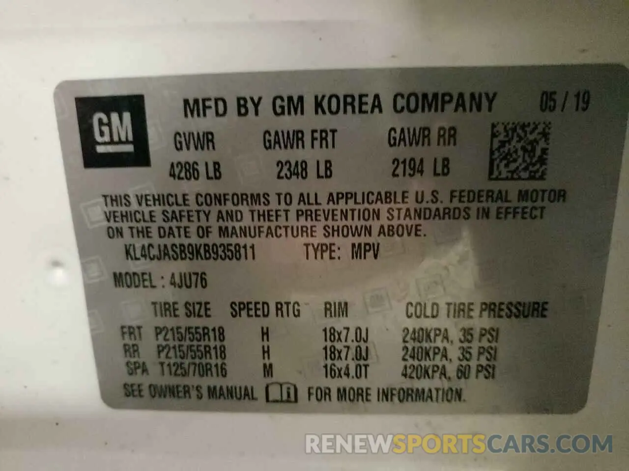 13 Photograph of a damaged car KL4CJASB9KB935811 BUICK ENCORE 2019