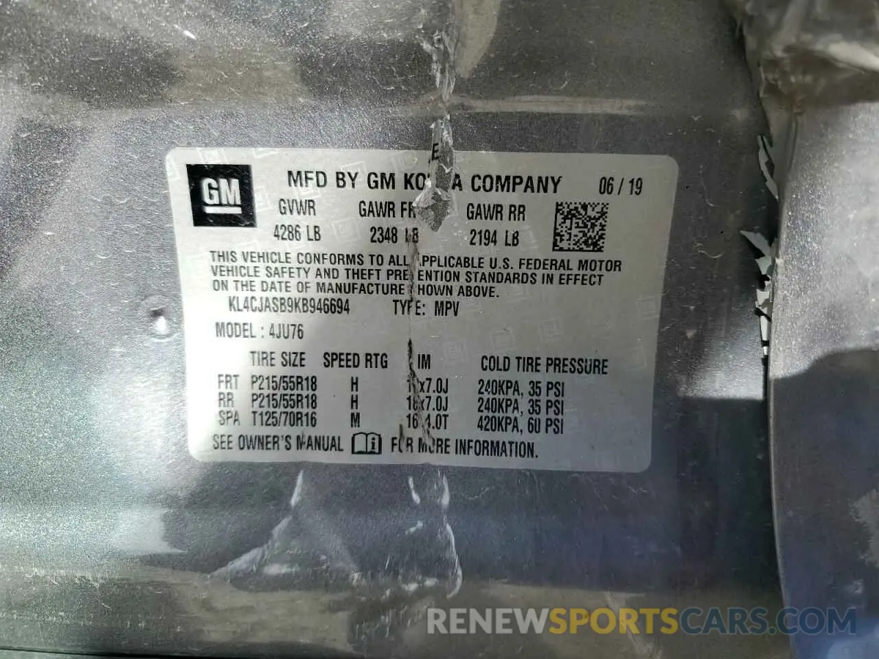 13 Photograph of a damaged car KL4CJASB9KB946694 BUICK ENCORE 2019