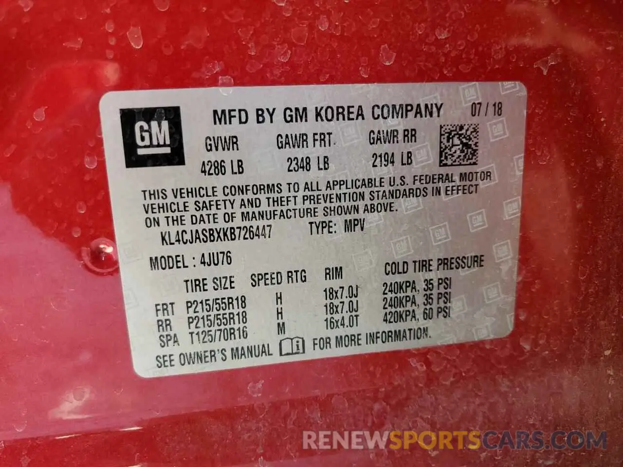 13 Photograph of a damaged car KL4CJASBXKB726447 BUICK ENCORE 2019