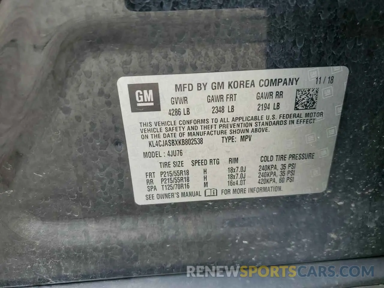 15 Photograph of a damaged car KL4CJASBXKB802538 BUICK ENCORE 2019