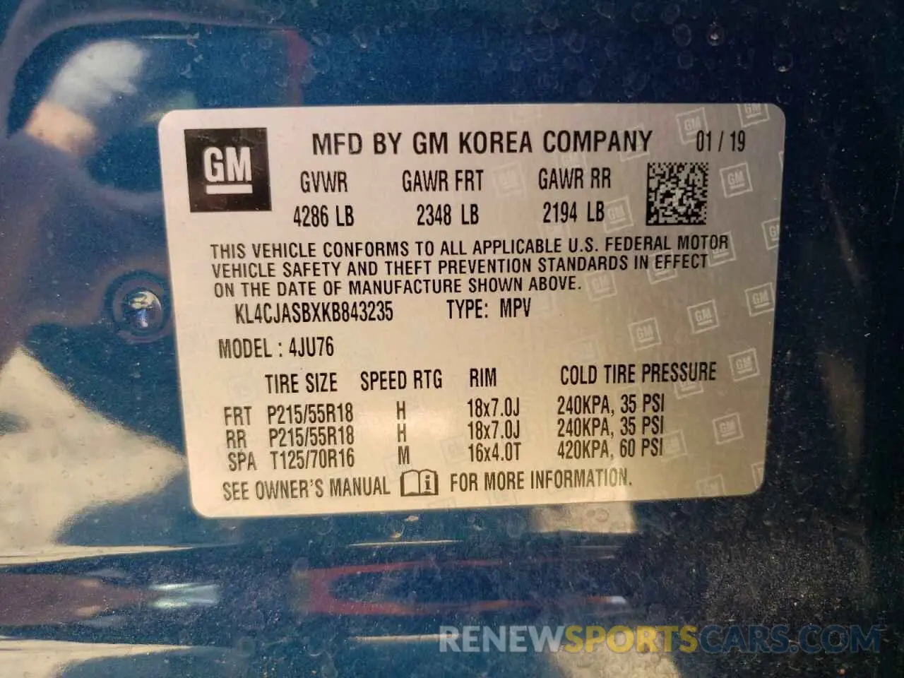 13 Photograph of a damaged car KL4CJASBXKB843235 BUICK ENCORE 2019