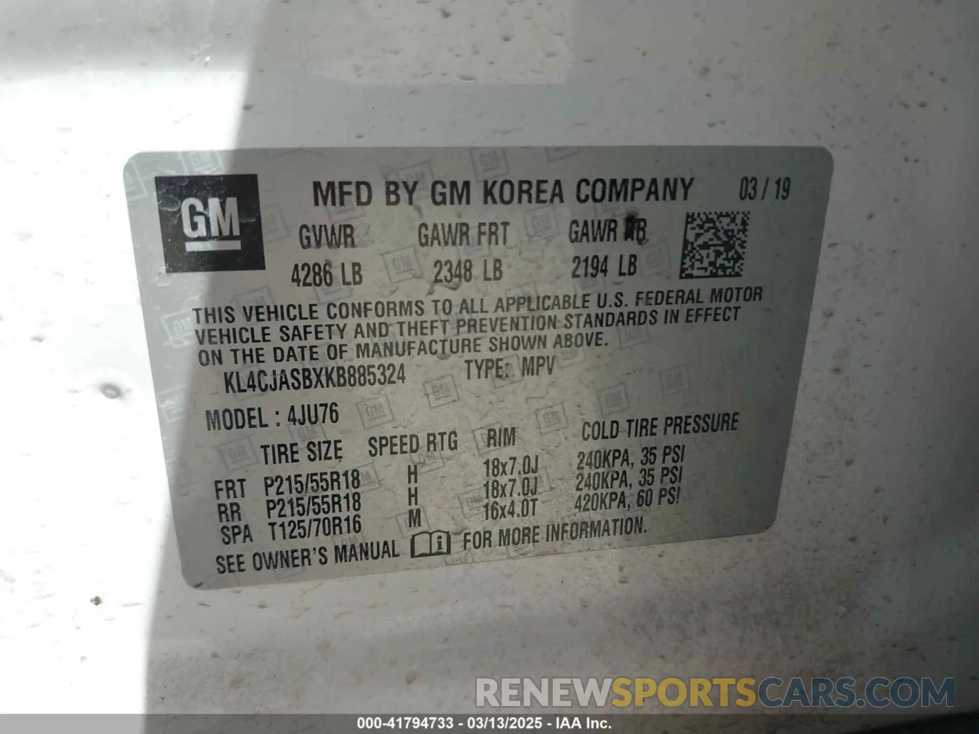 9 Photograph of a damaged car KL4CJASBXKB885324 BUICK ENCORE 2019