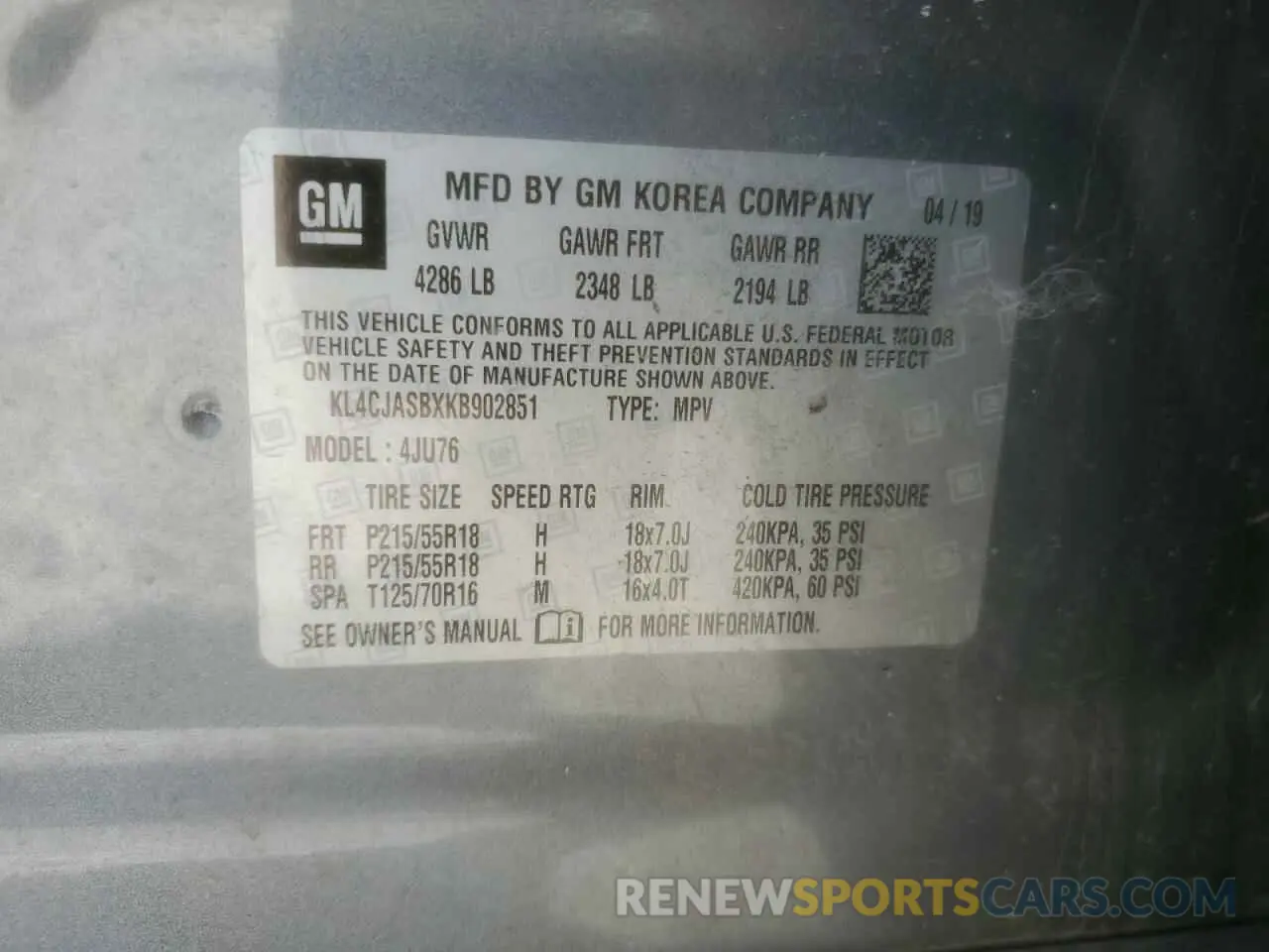 13 Photograph of a damaged car KL4CJASBXKB902851 BUICK ENCORE 2019