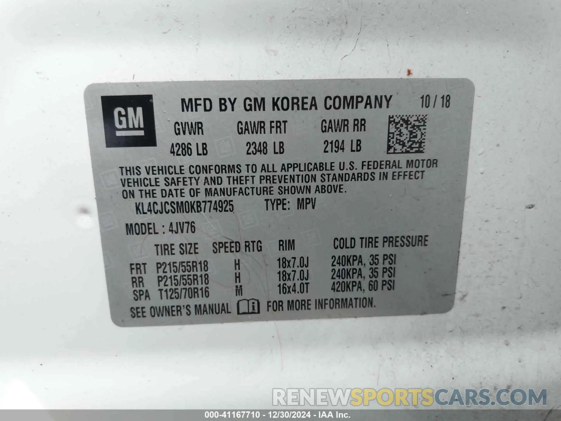 9 Photograph of a damaged car KL4CJCSM0KB774925 BUICK ENCORE 2019