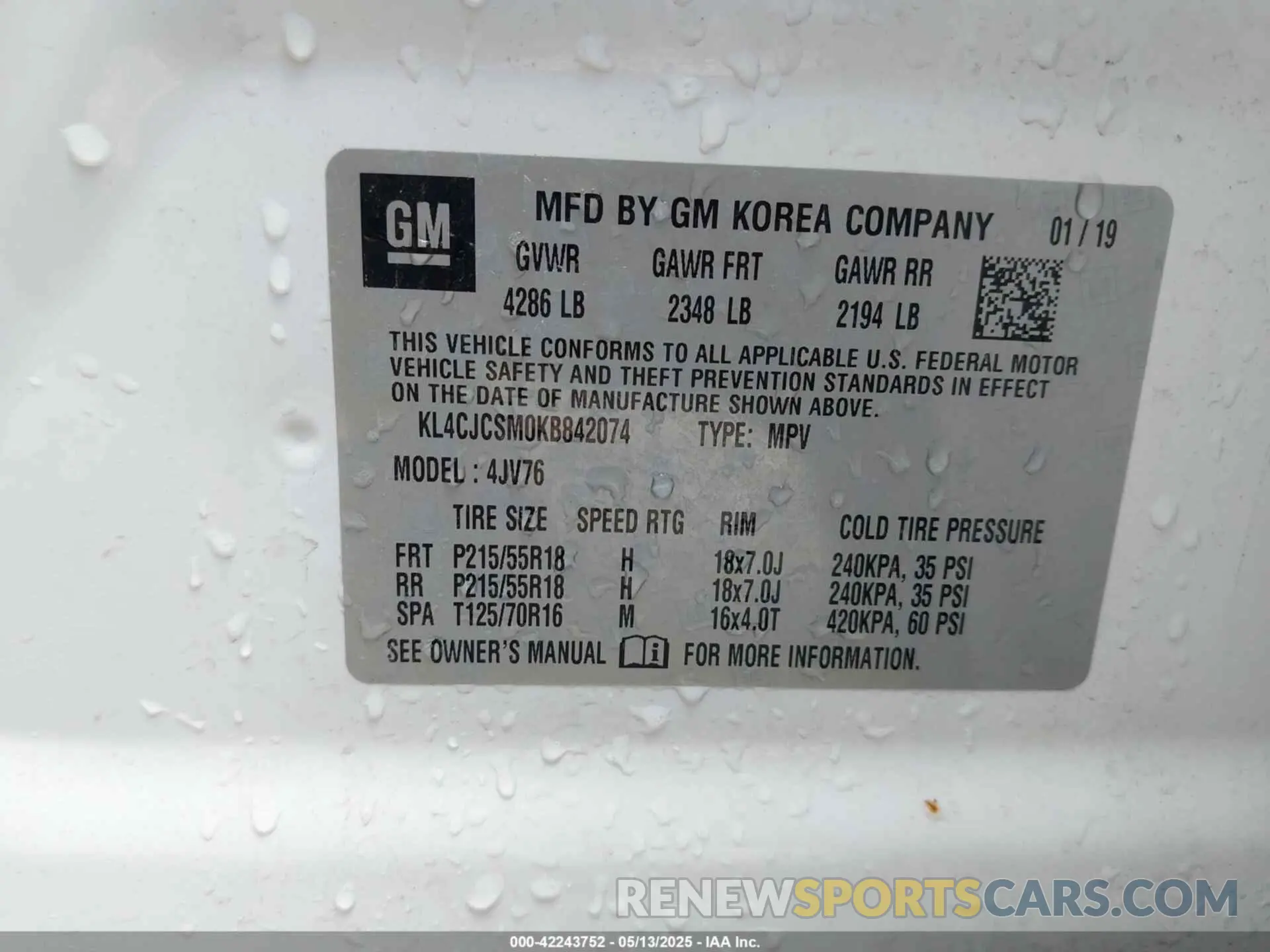 9 Photograph of a damaged car KL4CJCSM0KB842074 BUICK ENCORE 2019
