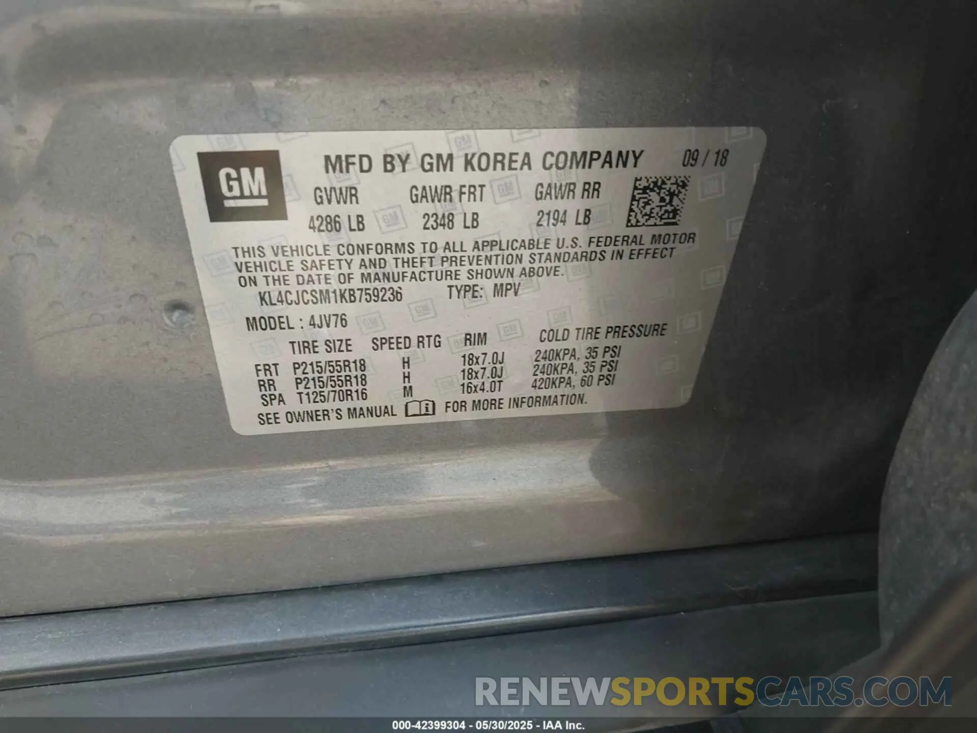 9 Photograph of a damaged car KL4CJCSM1KB759236 BUICK ENCORE 2019