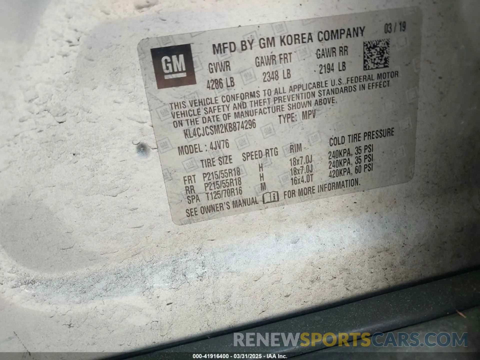 9 Photograph of a damaged car KL4CJCSM2KB874296 BUICK ENCORE 2019