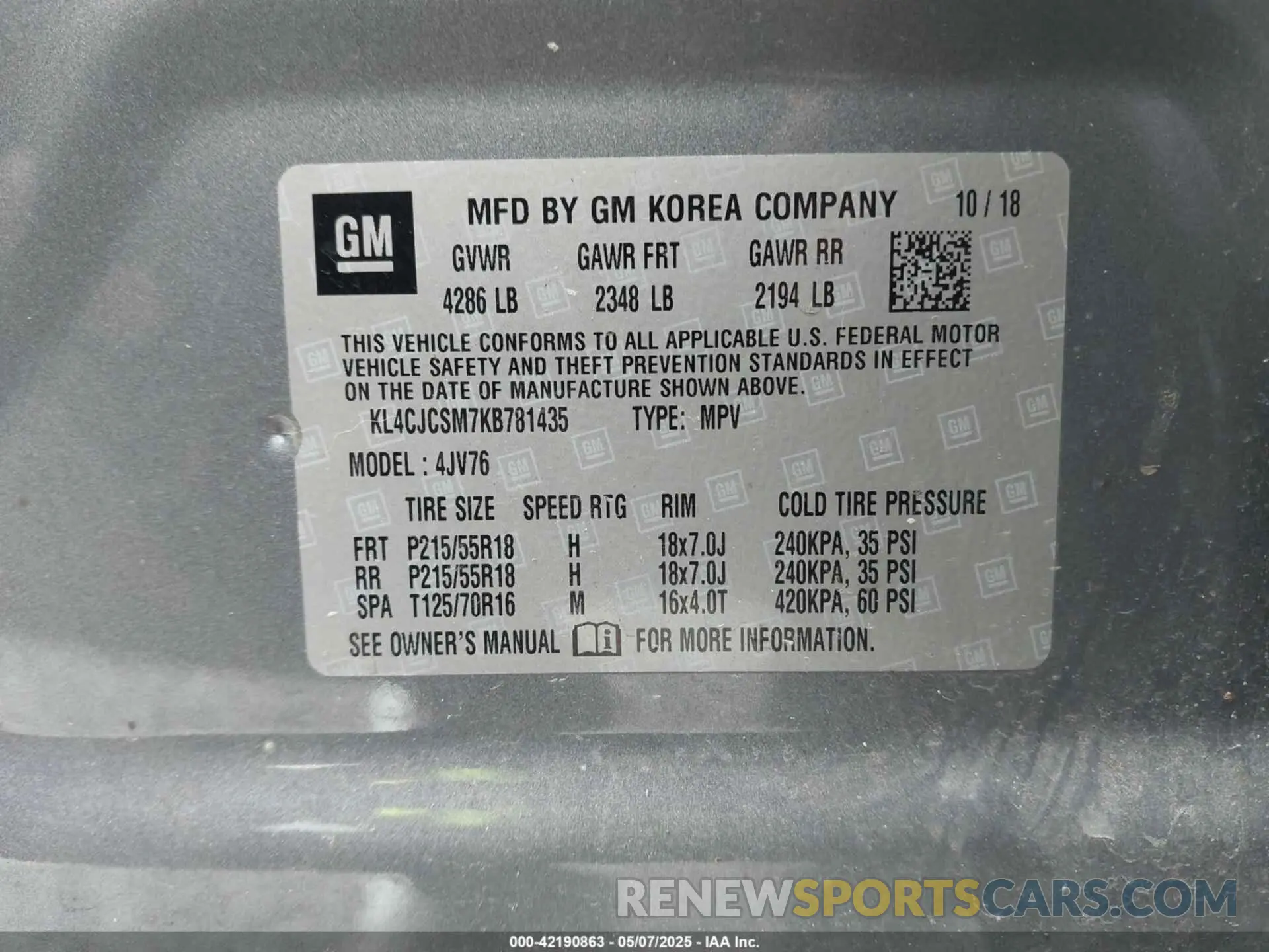 9 Photograph of a damaged car KL4CJCSM7KB781435 BUICK ENCORE 2019