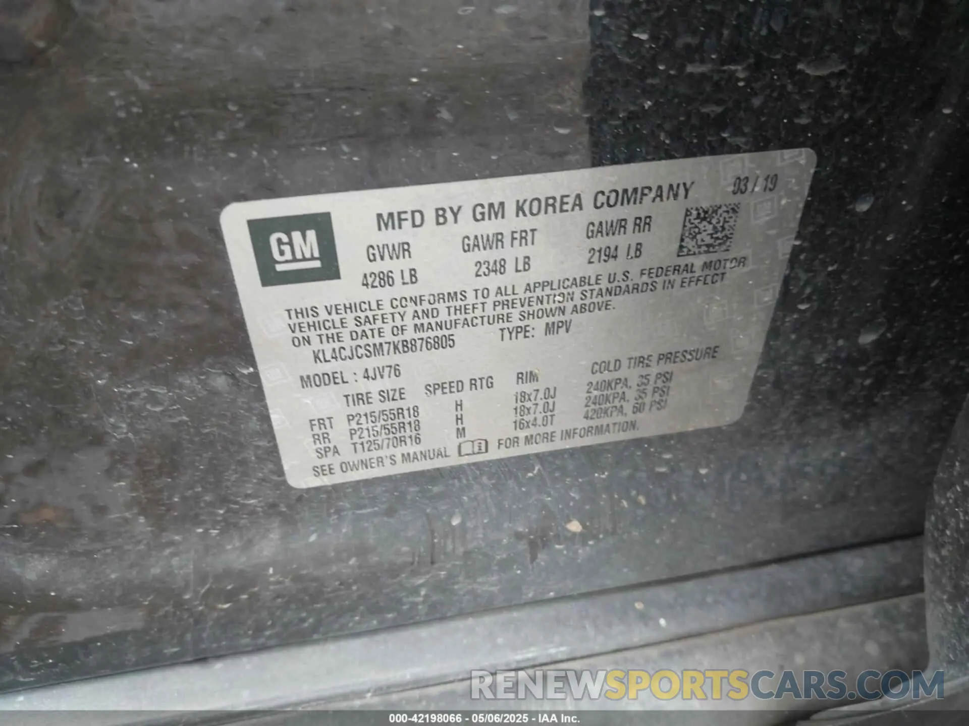 9 Photograph of a damaged car KL4CJCSM7KB876805 BUICK ENCORE 2019