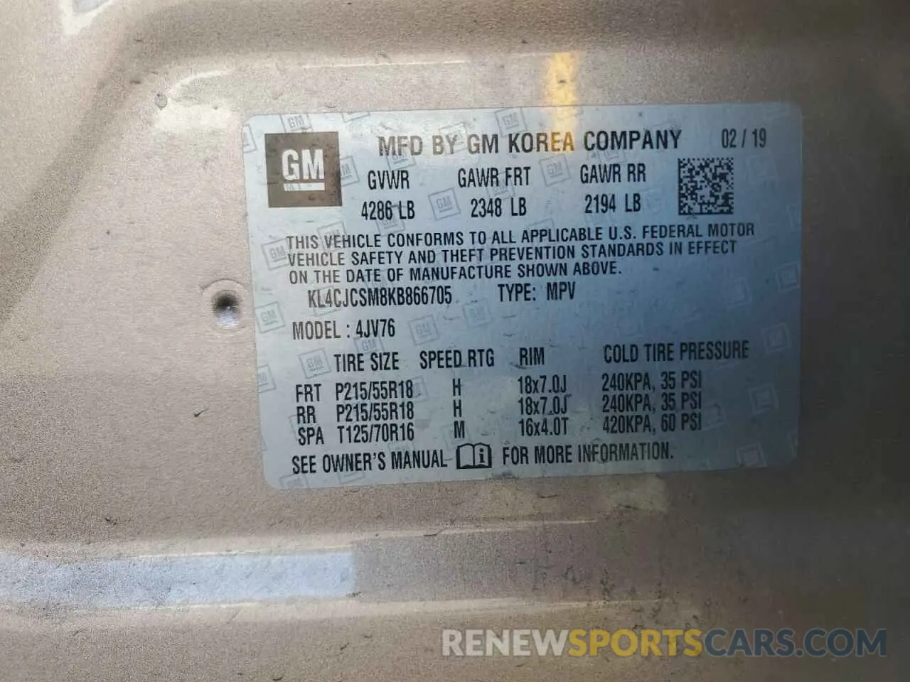 14 Photograph of a damaged car KL4CJCSM8KB866705 BUICK ENCORE 2019