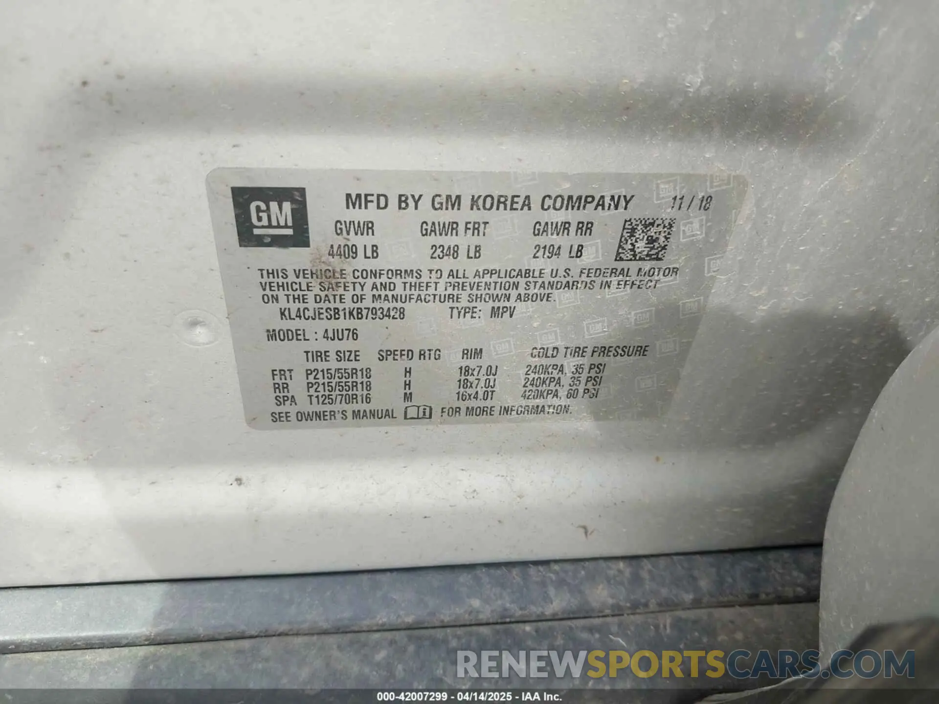 9 Photograph of a damaged car KL4CJESB1KB793428 BUICK ENCORE 2019