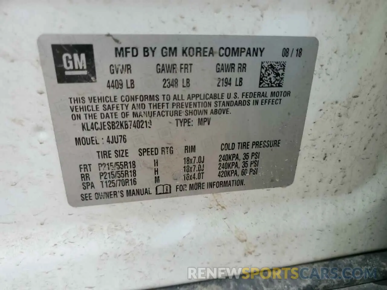 14 Photograph of a damaged car KL4CJESB2KB740219 BUICK ENCORE 2019