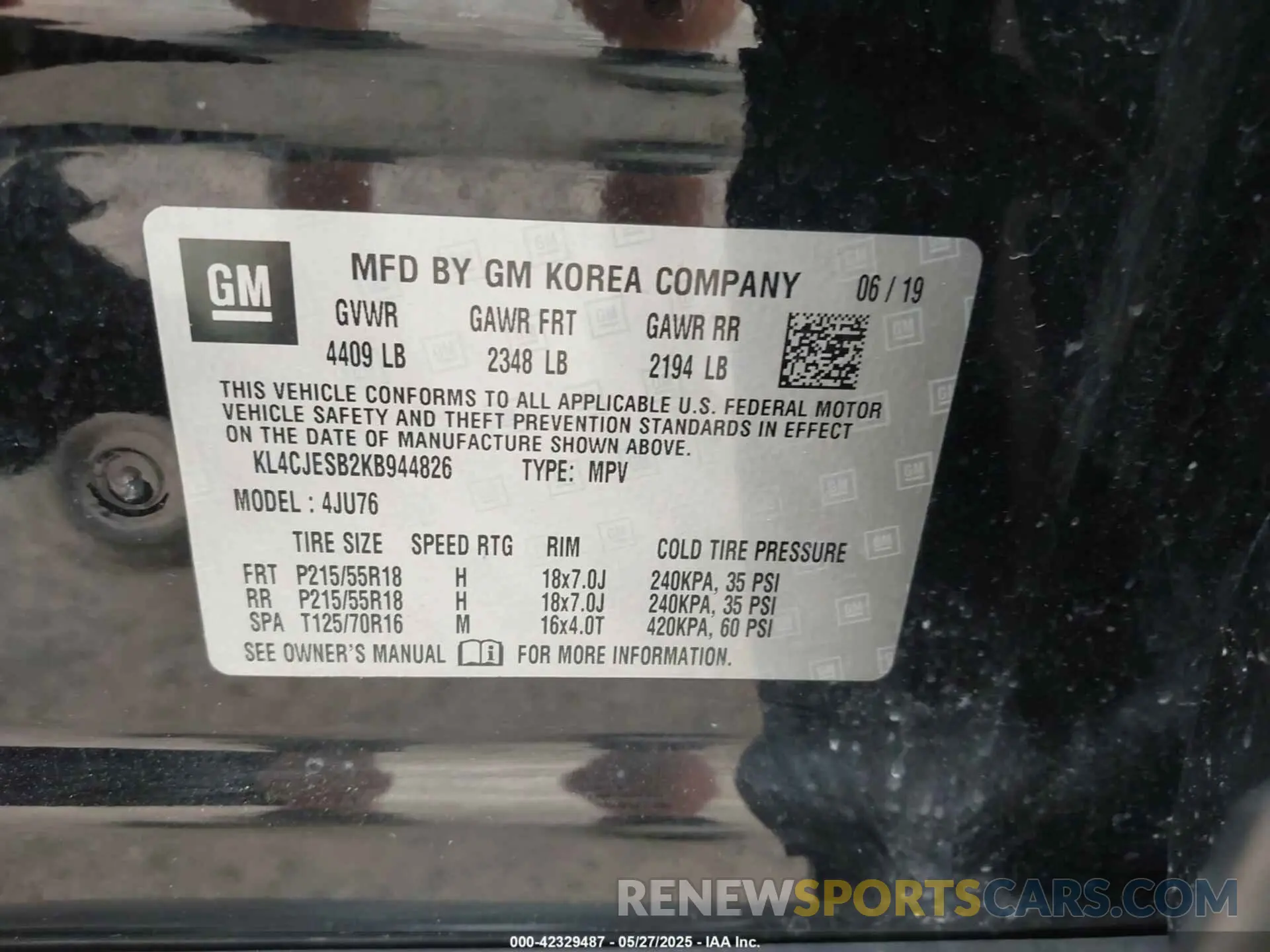 9 Photograph of a damaged car KL4CJESB2KB944826 BUICK ENCORE 2019