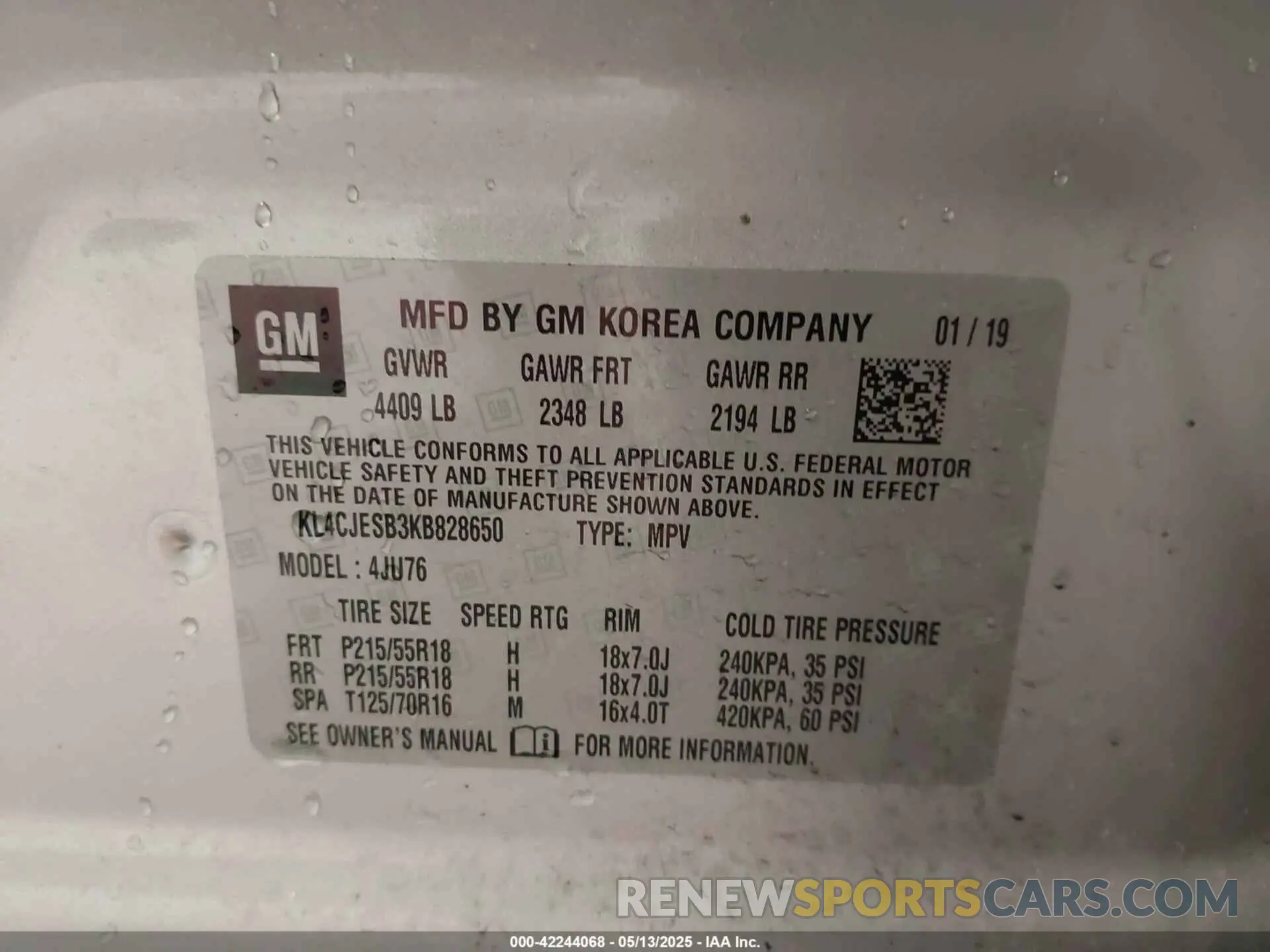 9 Photograph of a damaged car KL4CJESB3KB828650 BUICK ENCORE 2019