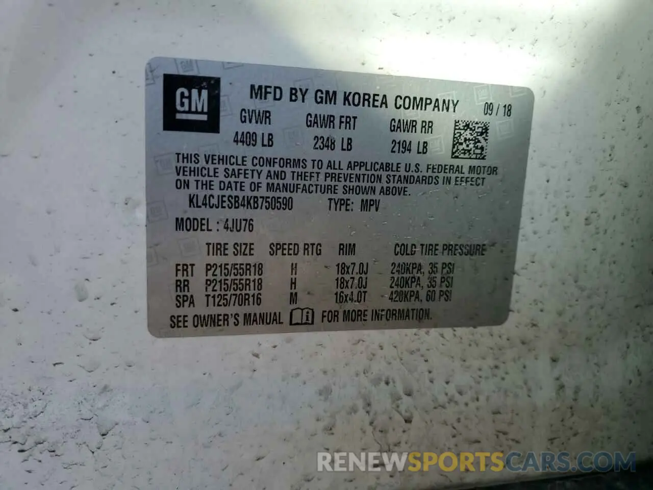 12 Photograph of a damaged car KL4CJESB4KB750590 BUICK ENCORE 2019