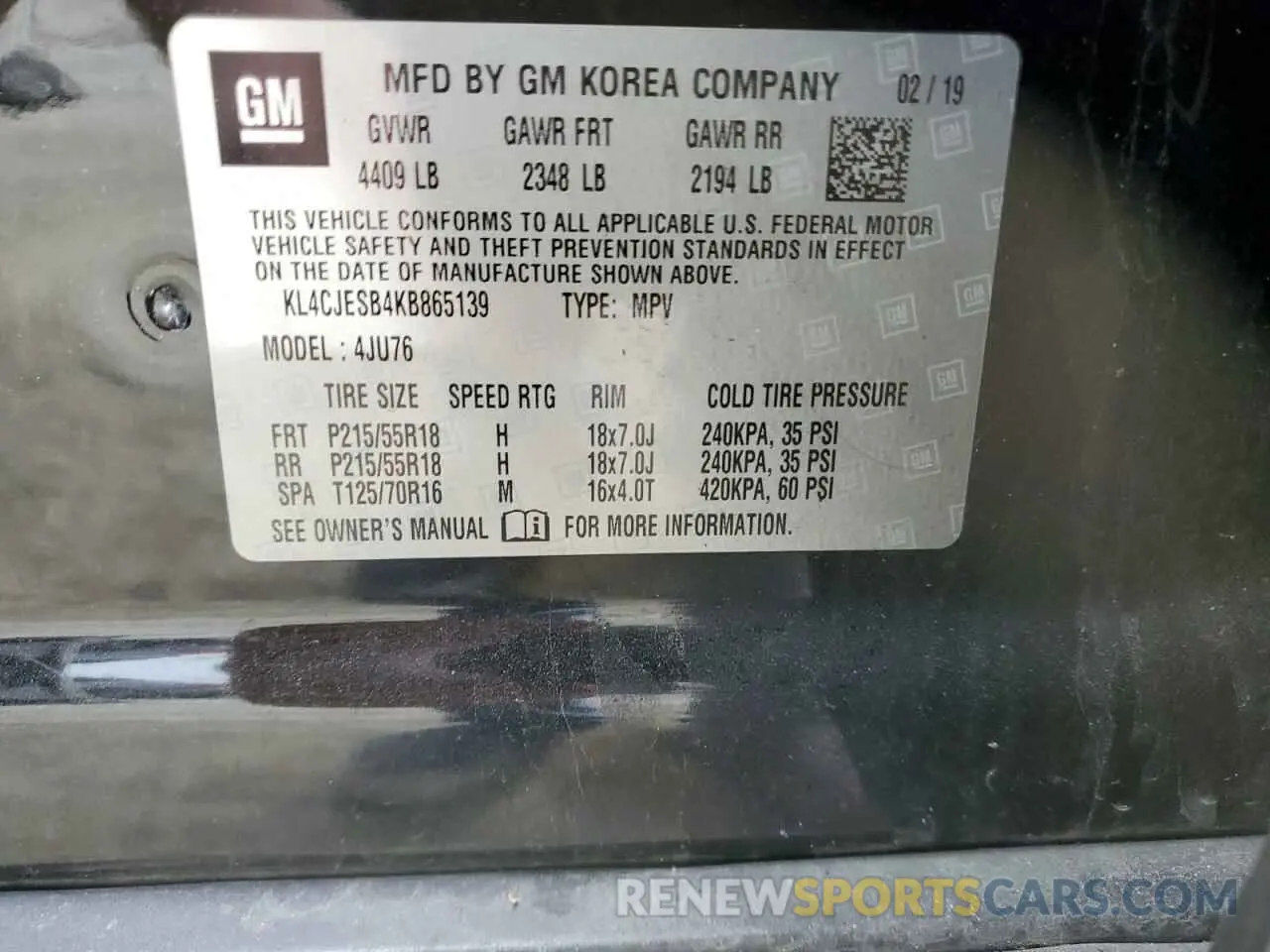 13 Photograph of a damaged car KL4CJESB4KB865139 BUICK ENCORE 2019