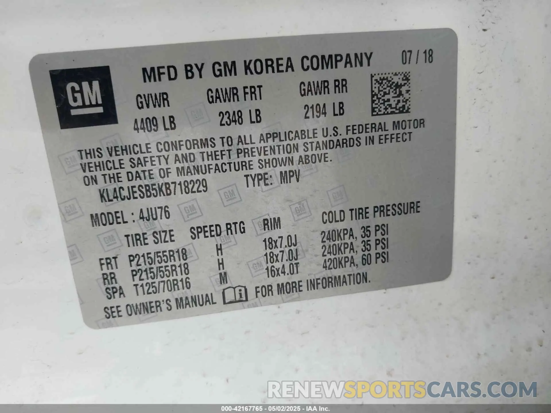9 Photograph of a damaged car KL4CJESB5KB718229 BUICK ENCORE 2019