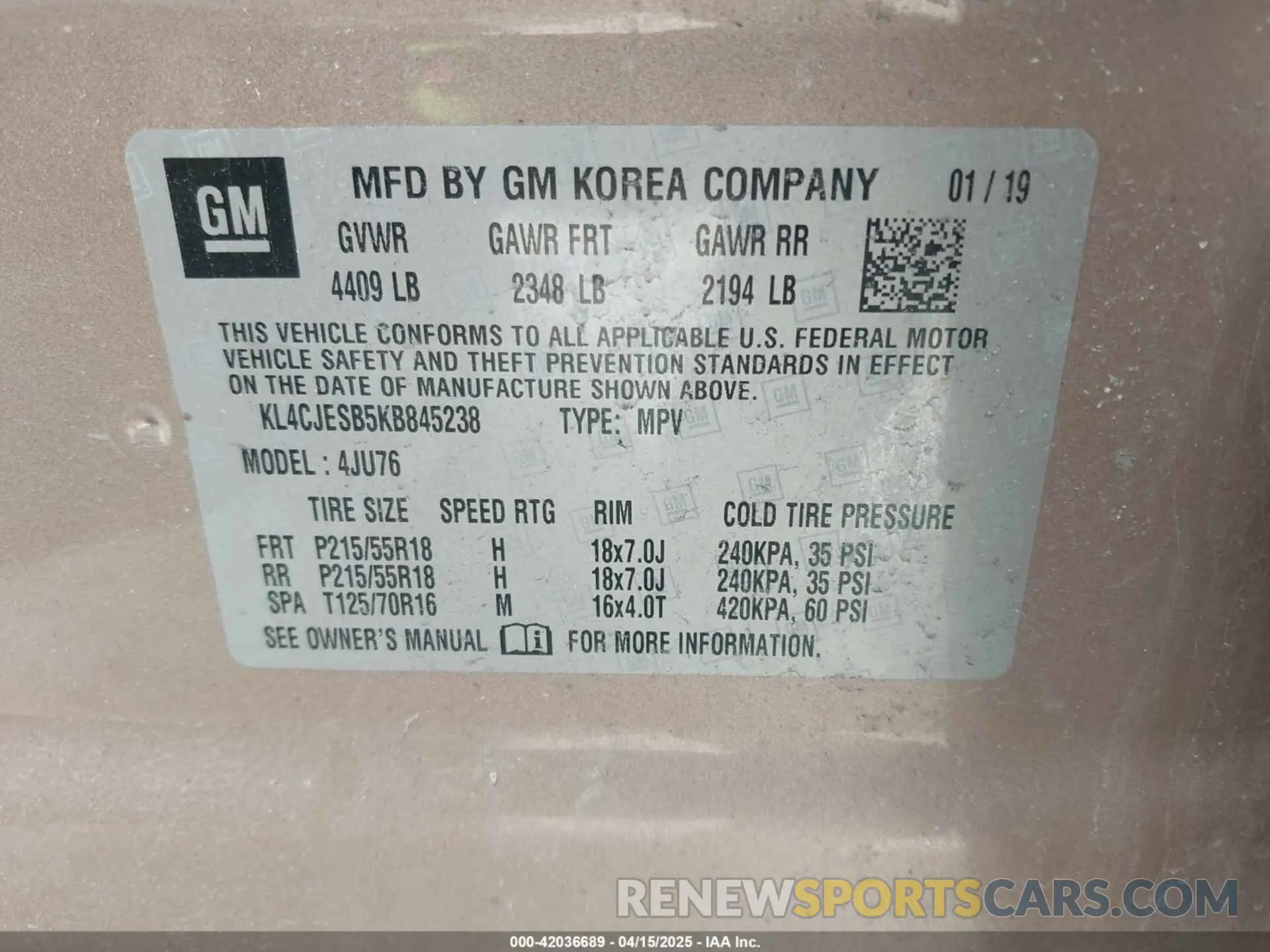 9 Photograph of a damaged car KL4CJESB5KB845238 BUICK ENCORE 2019