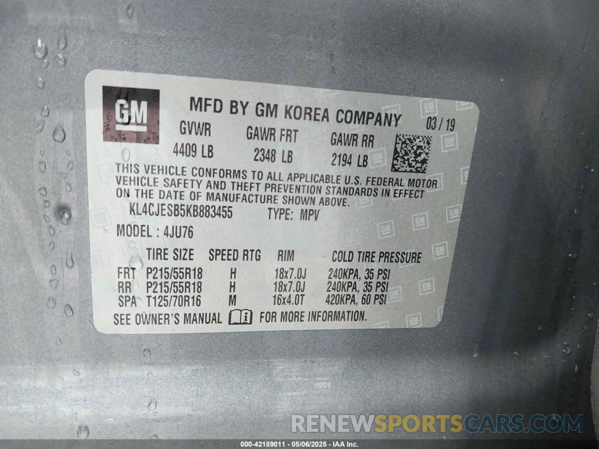 9 Photograph of a damaged car KL4CJESB5KB883455 BUICK ENCORE 2019