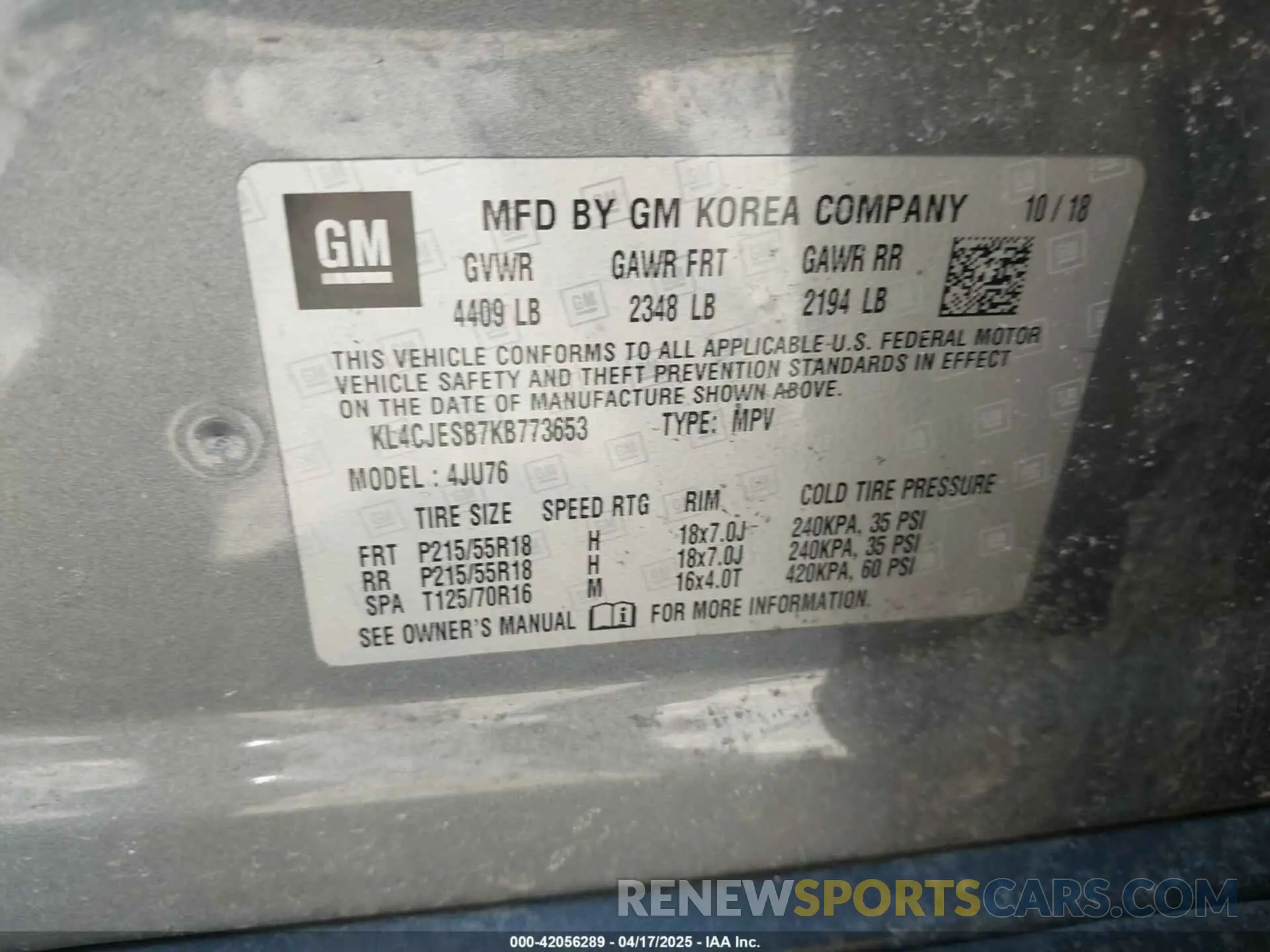 9 Photograph of a damaged car KL4CJESB7KB773653 BUICK ENCORE 2019