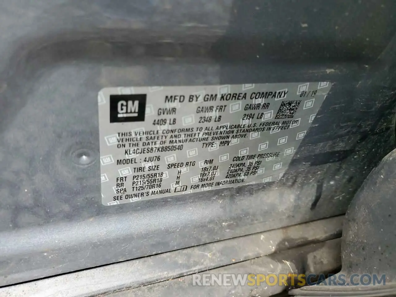 14 Photograph of a damaged car KL4CJESB7KB850540 BUICK ENCORE 2019