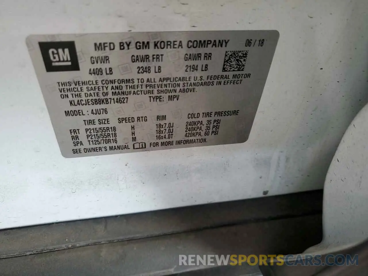 15 Photograph of a damaged car KL4CJESB8KB714627 BUICK ENCORE 2019