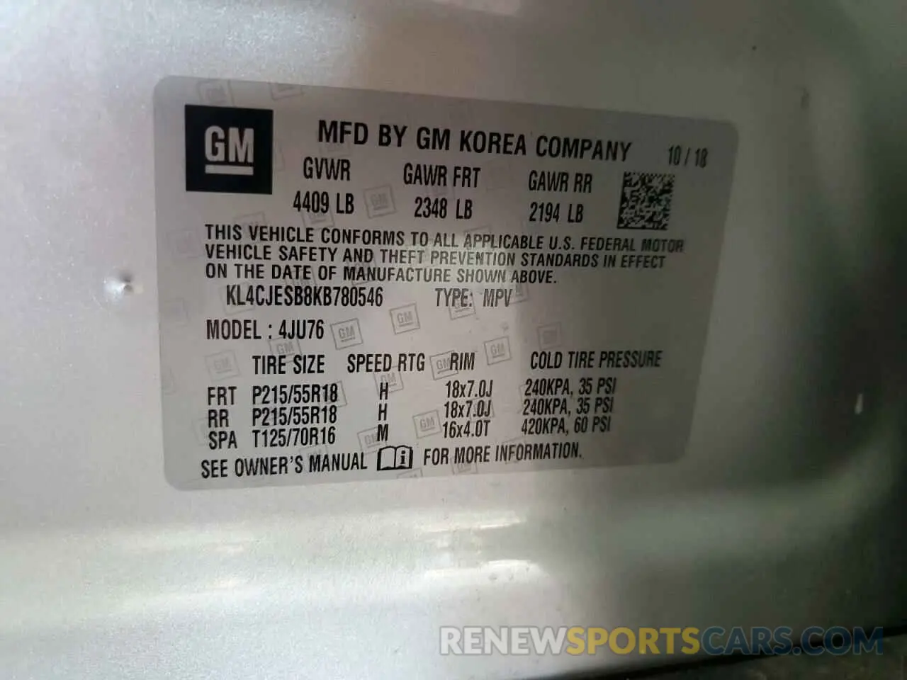 14 Photograph of a damaged car KL4CJESB8KB780546 BUICK ENCORE 2019