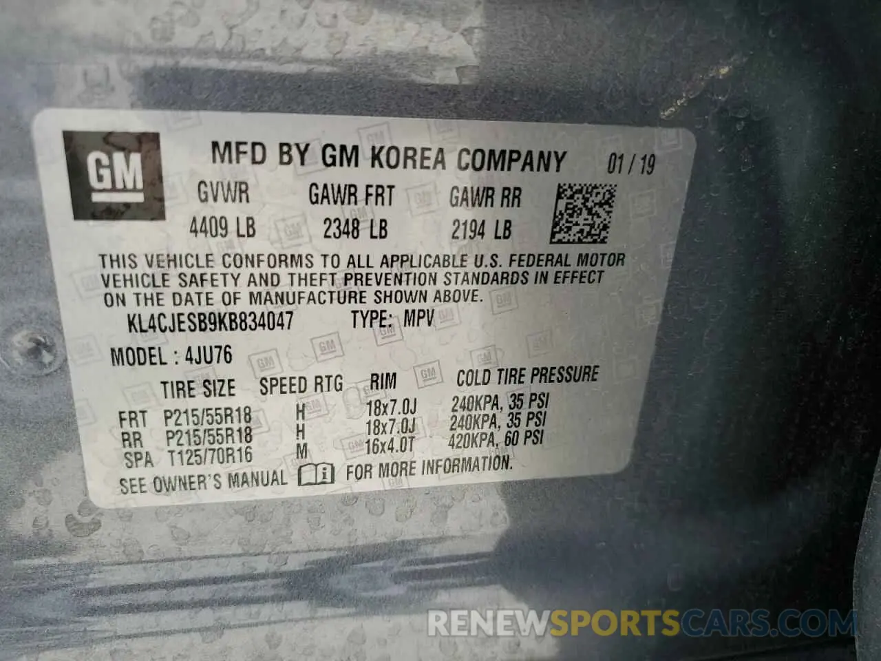 13 Photograph of a damaged car KL4CJESB9KB834047 BUICK ENCORE 2019