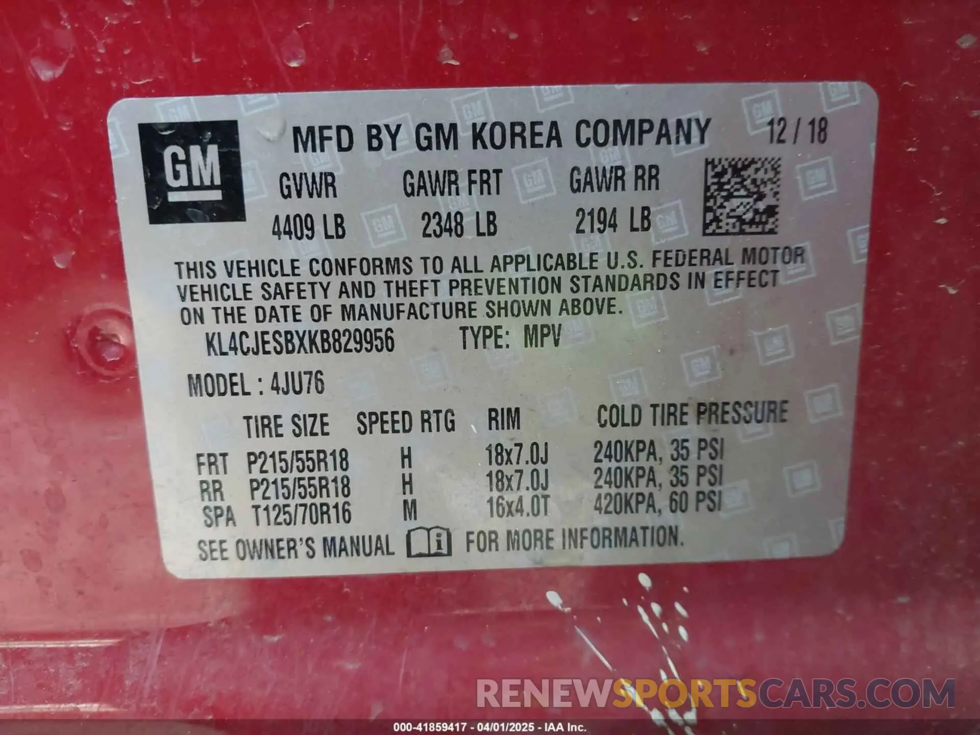 9 Photograph of a damaged car KL4CJESBXKB829956 BUICK ENCORE 2019