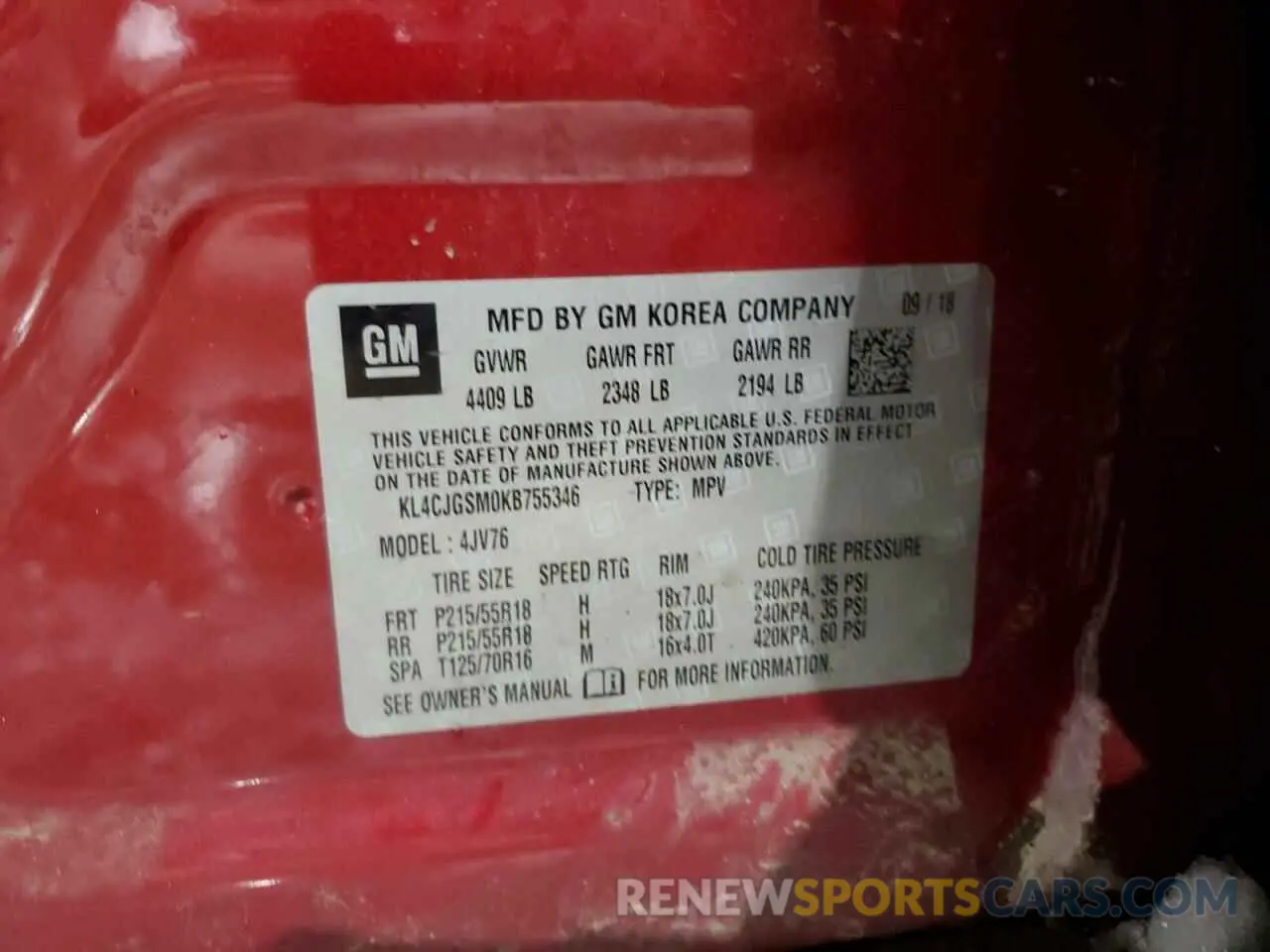 15 Photograph of a damaged car KL4CJGSM0KB755346 BUICK ENCORE 2019