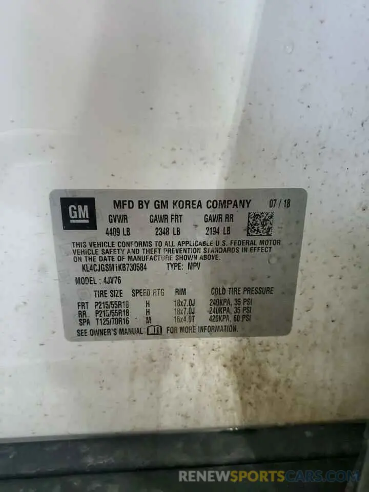 13 Photograph of a damaged car KL4CJGSM1KB730584 BUICK ENCORE 2019