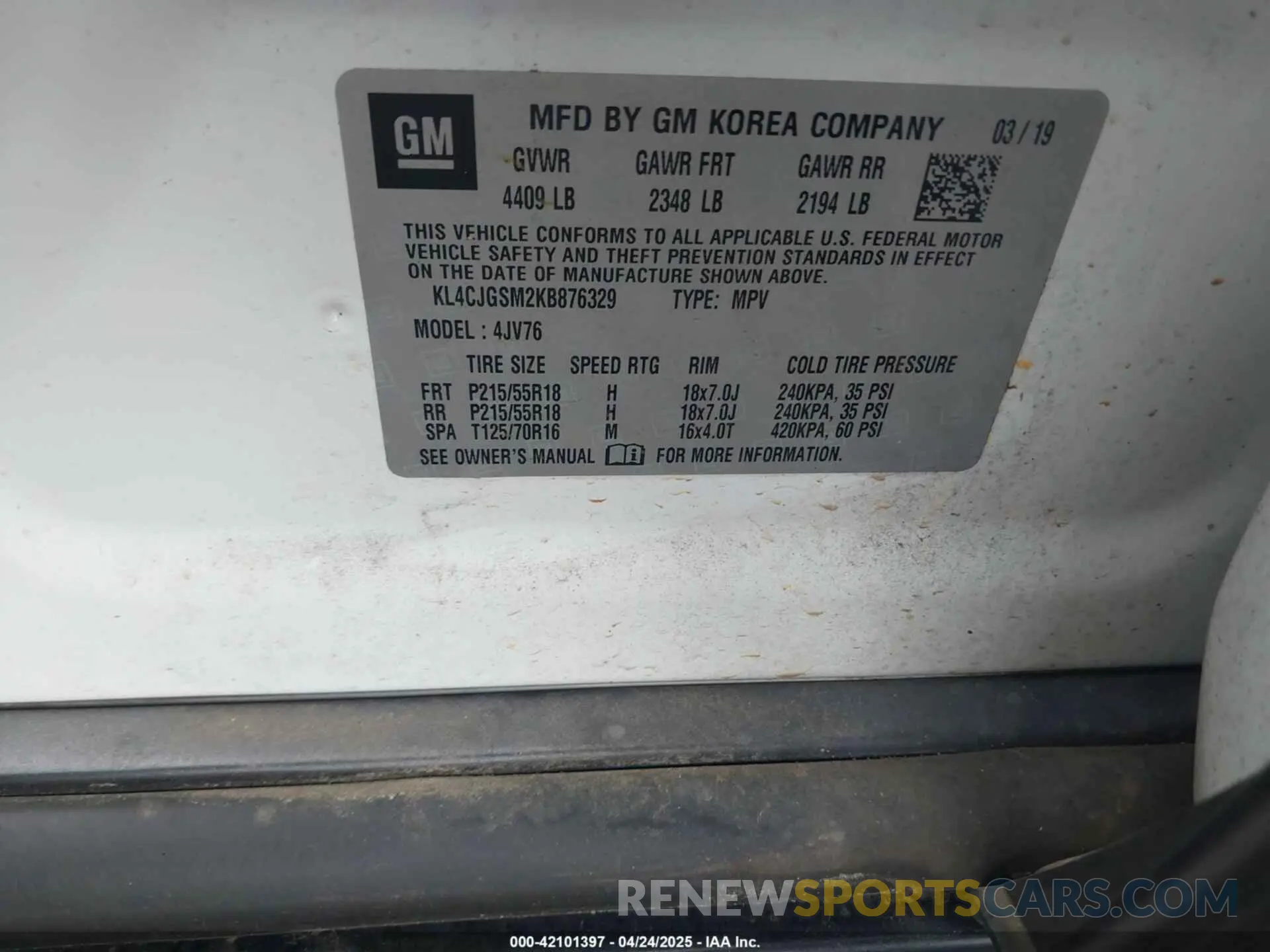 9 Photograph of a damaged car KL4CJGSM2KB876329 BUICK ENCORE 2019
