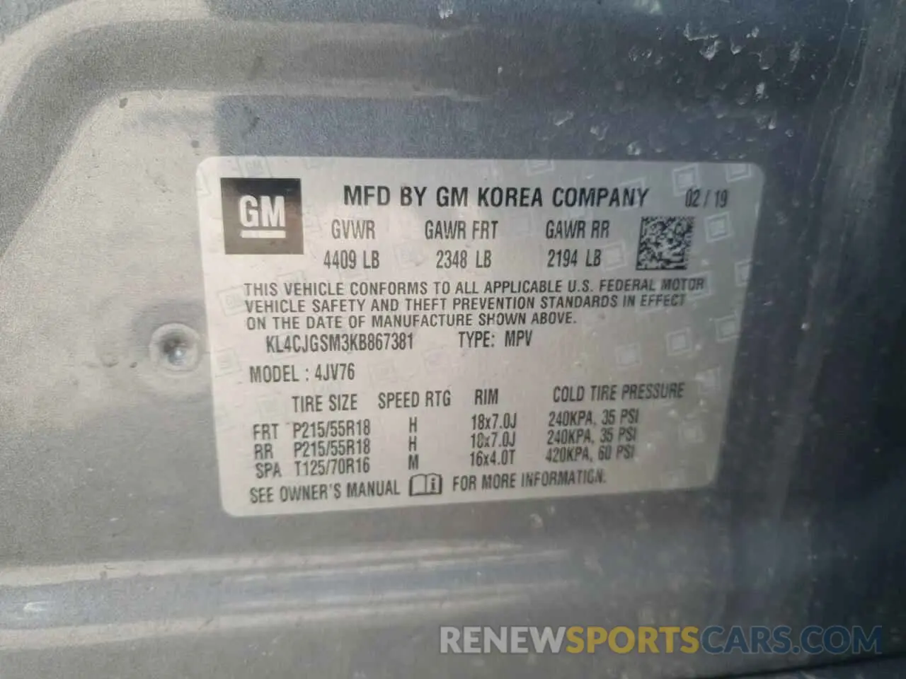 13 Photograph of a damaged car KL4CJGSM3KB867381 BUICK ENCORE 2019