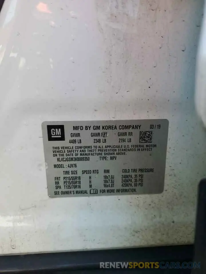 13 Photograph of a damaged car KL4CJGSM3KB889350 BUICK ENCORE 2019