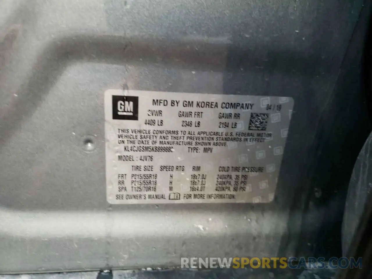 13 Photograph of a damaged car KL4CJGSM5KB899880 BUICK ENCORE 2019