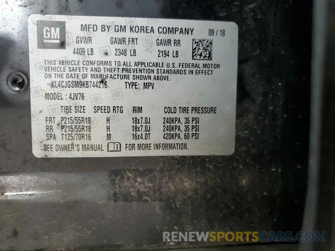 12 Photograph of a damaged car KL4CJGSM9KB744216 BUICK ENCORE 2019