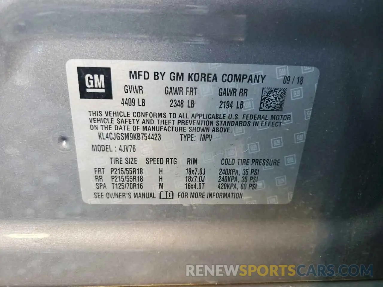 14 Photograph of a damaged car KL4CJGSM9KB754423 BUICK ENCORE 2019