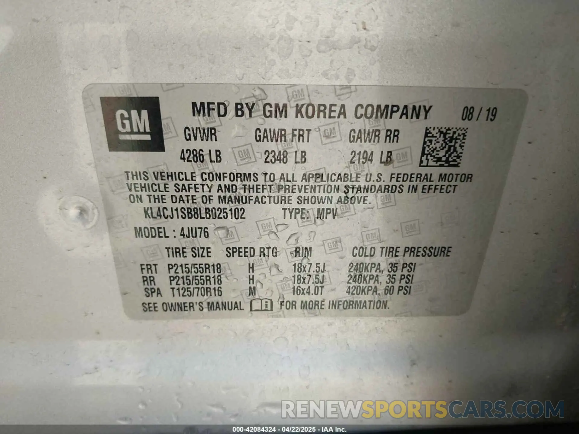 9 Photograph of a damaged car KL4CJ1SB8LB025102 BUICK ENCORE 2020