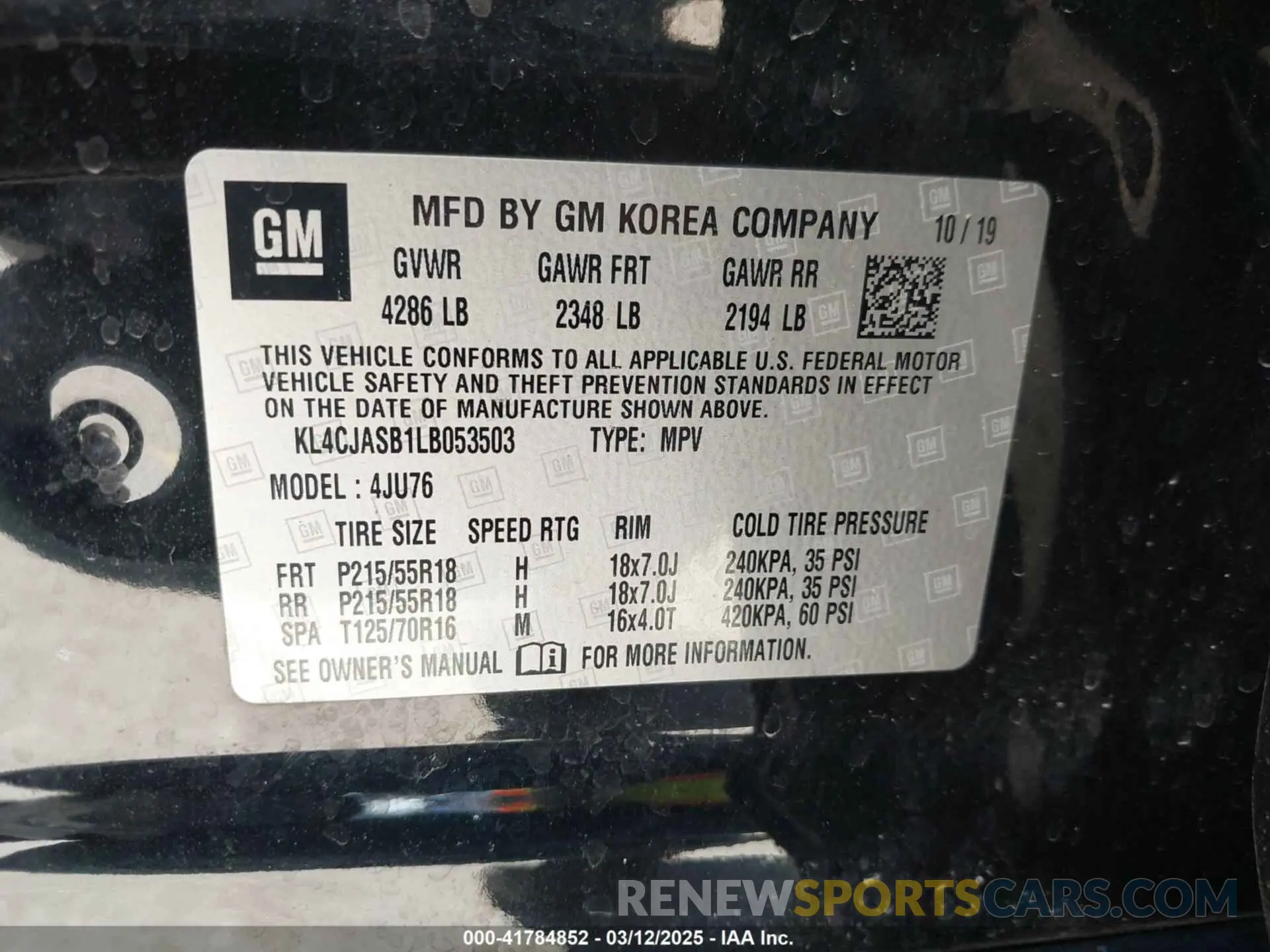 9 Photograph of a damaged car KL4CJASB1LB053503 BUICK ENCORE 2020