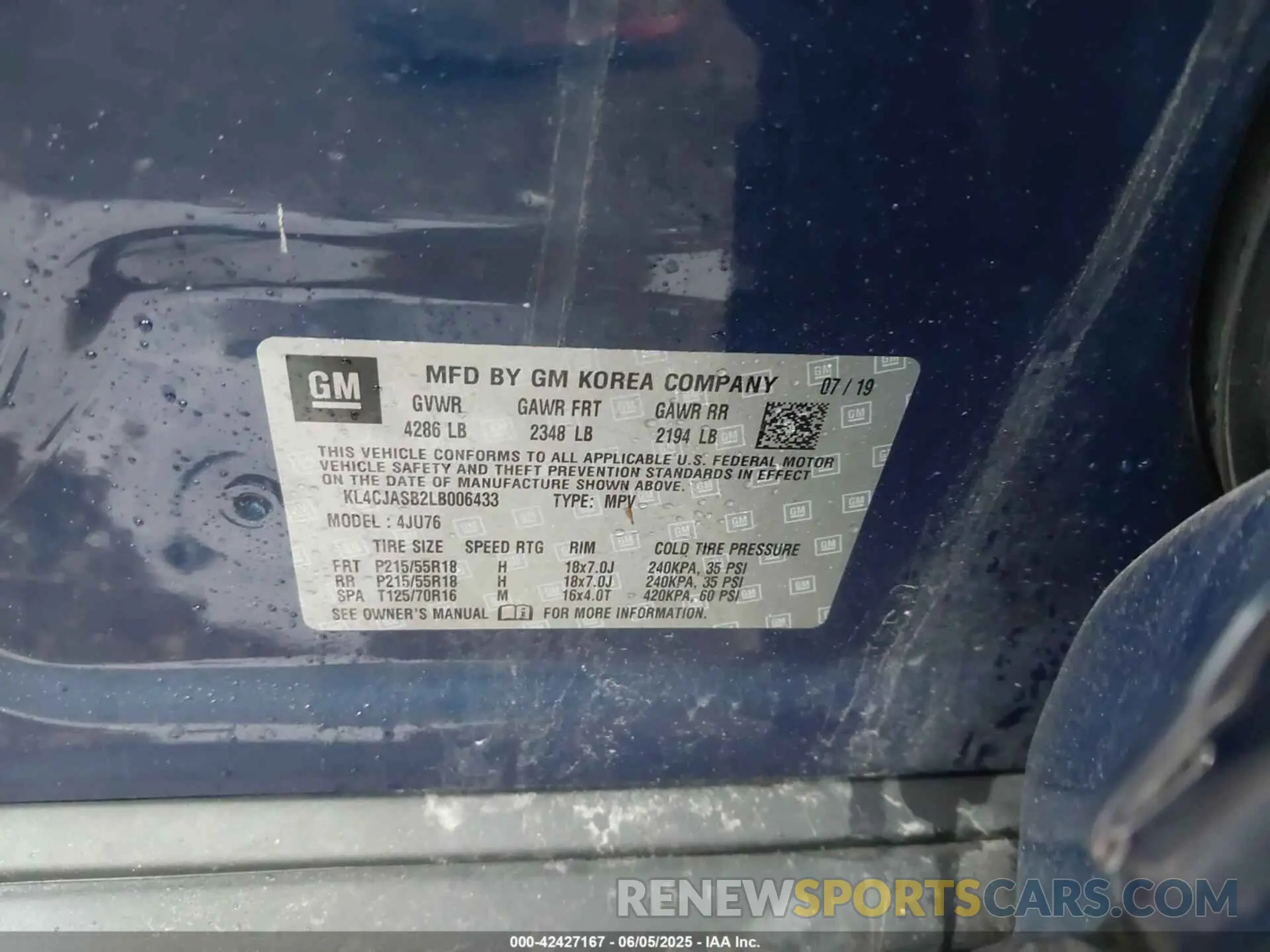 9 Photograph of a damaged car KL4CJASB2LB006433 BUICK ENCORE 2020