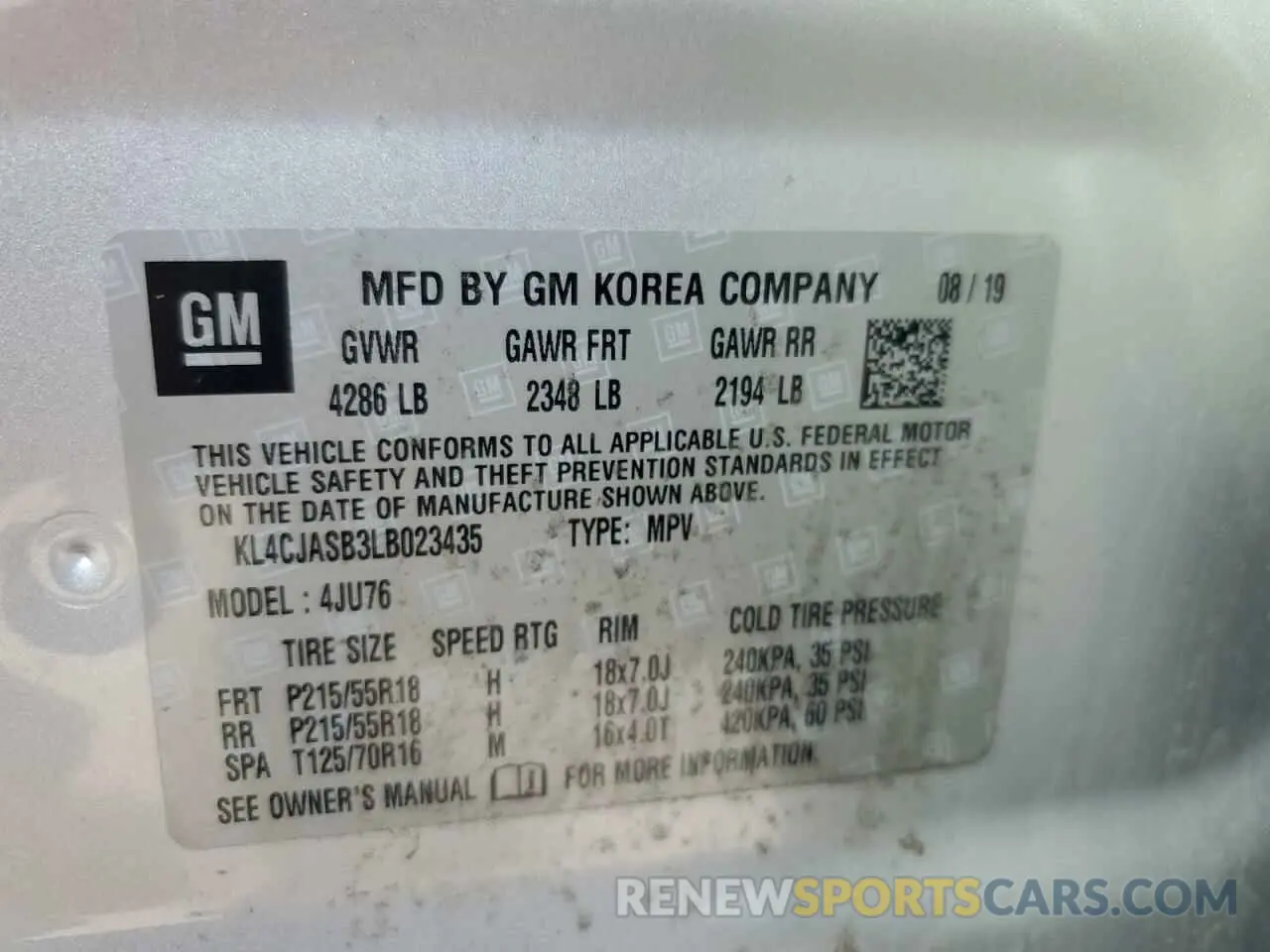14 Photograph of a damaged car KL4CJASB3LB023435 BUICK ENCORE 2020