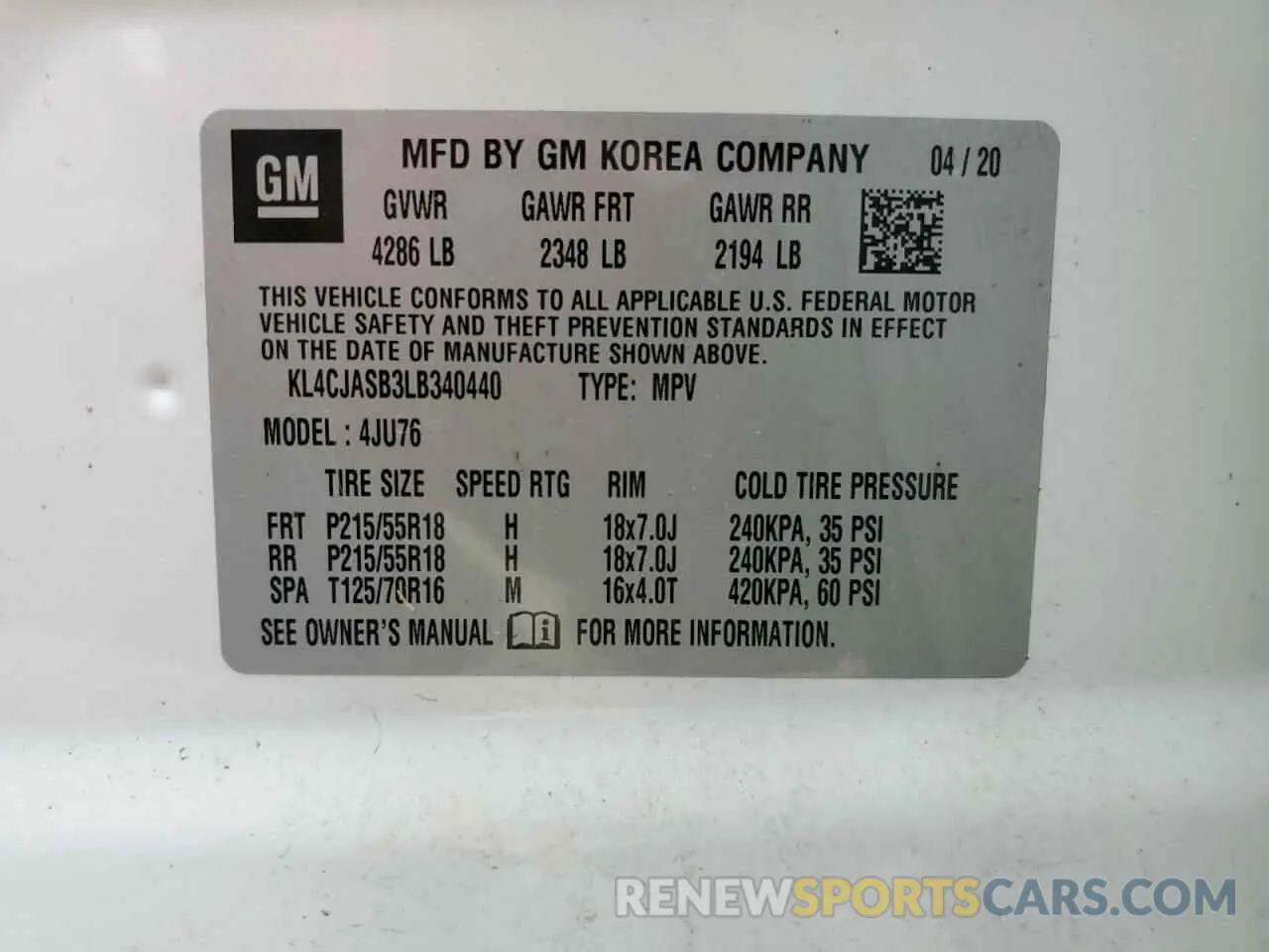 12 Photograph of a damaged car KL4CJASB3LB340440 BUICK ENCORE 2020