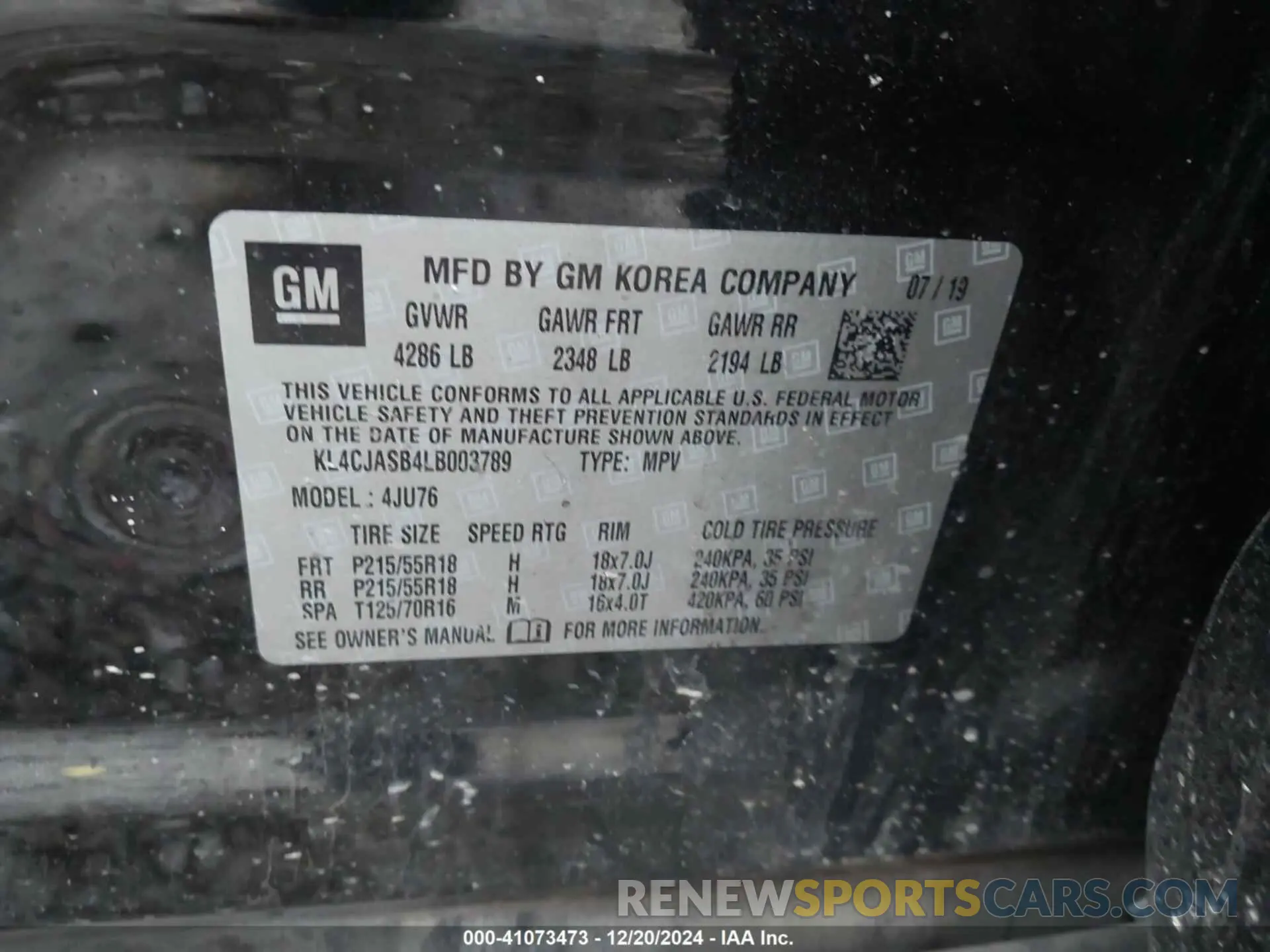 9 Photograph of a damaged car KL4CJASB4LB003789 BUICK ENCORE 2020