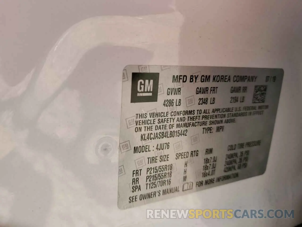 12 Photograph of a damaged car KL4CJASB4LB015442 BUICK ENCORE 2020