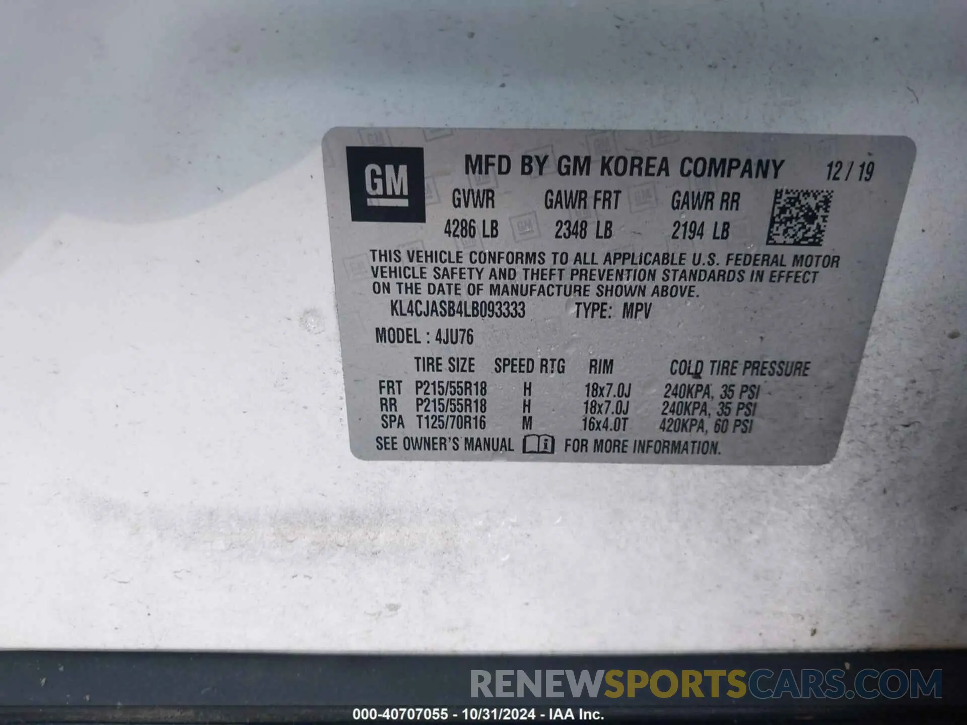 9 Photograph of a damaged car KL4CJASB4LB093333 BUICK ENCORE 2020