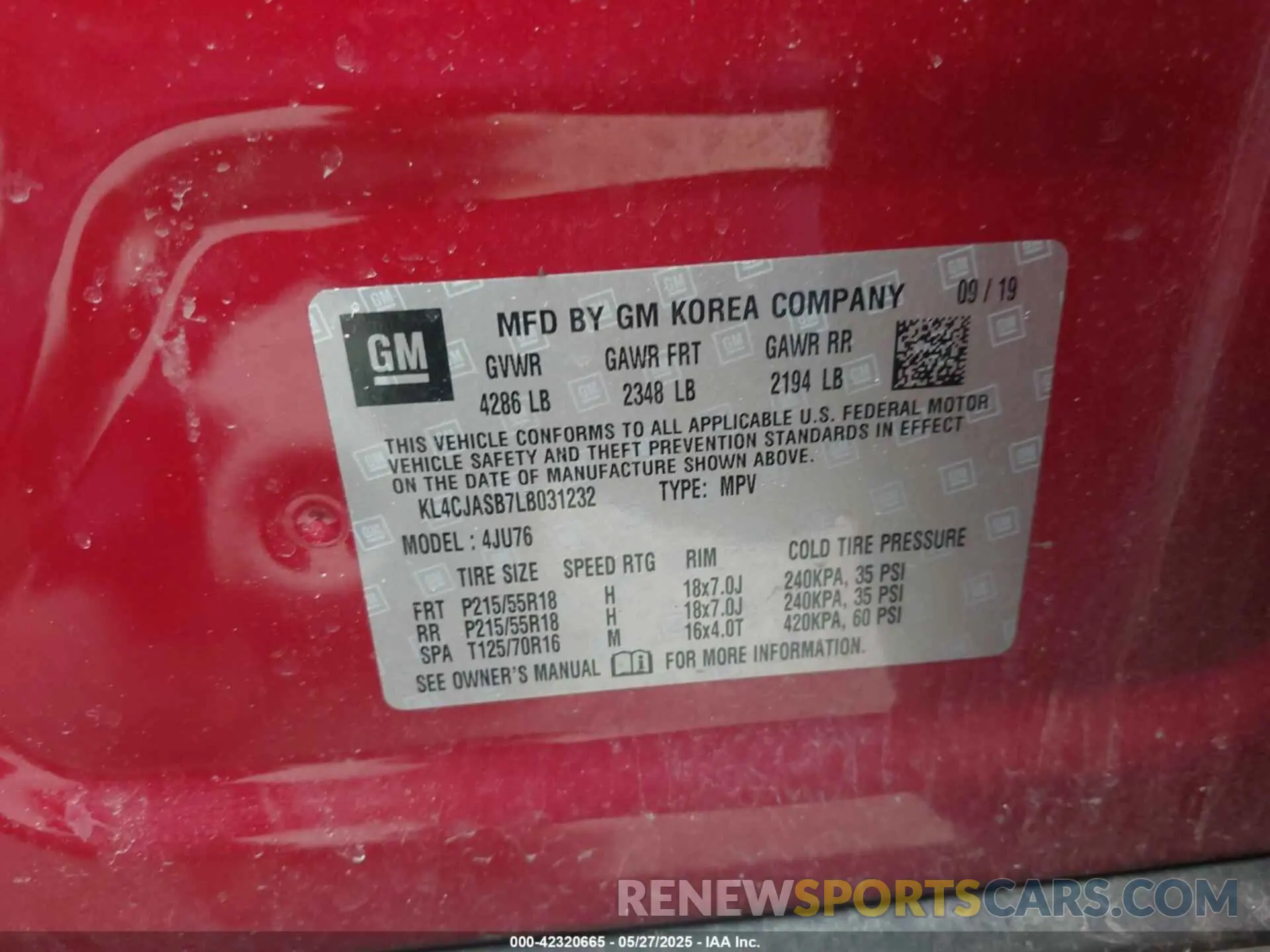 9 Photograph of a damaged car KL4CJASB7LB031232 BUICK ENCORE 2020
