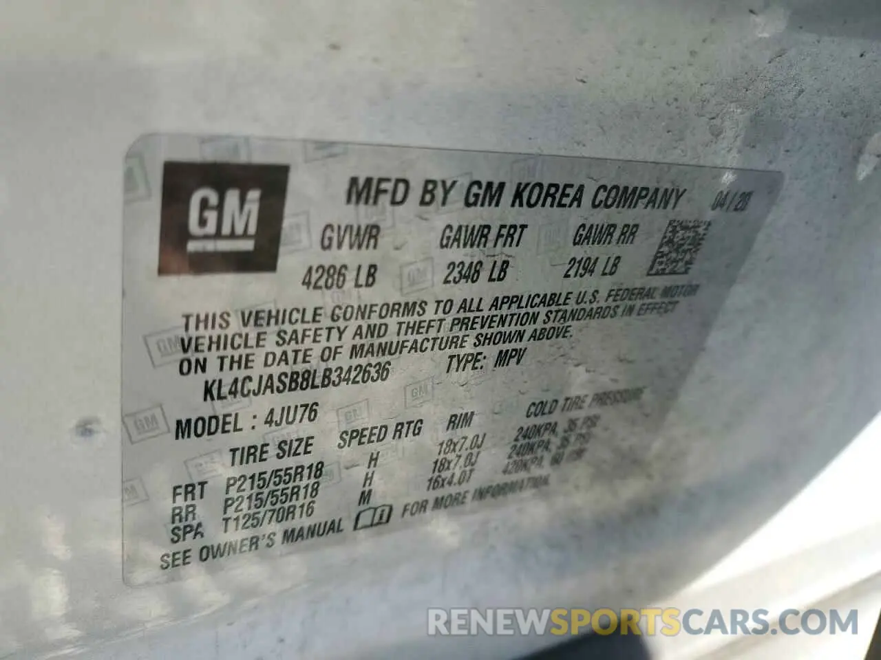 14 Photograph of a damaged car KL4CJASB8LB342636 BUICK ENCORE 2020