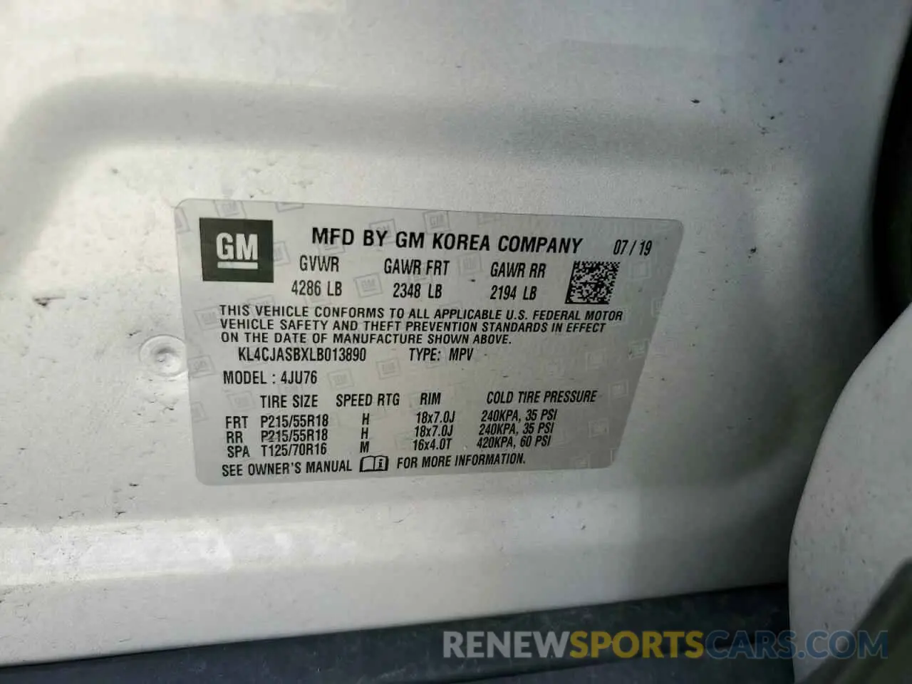 12 Photograph of a damaged car KL4CJASBXLB013890 BUICK ENCORE 2020