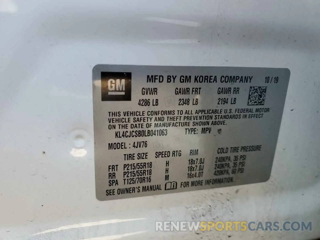 12 Photograph of a damaged car KL4CJCSB0LB041063 BUICK ENCORE 2020