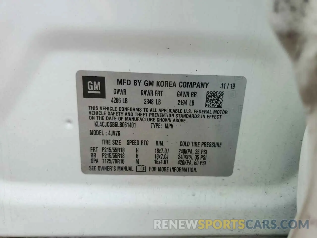 12 Photograph of a damaged car KL4CJCSB6LB061401 BUICK ENCORE 2020